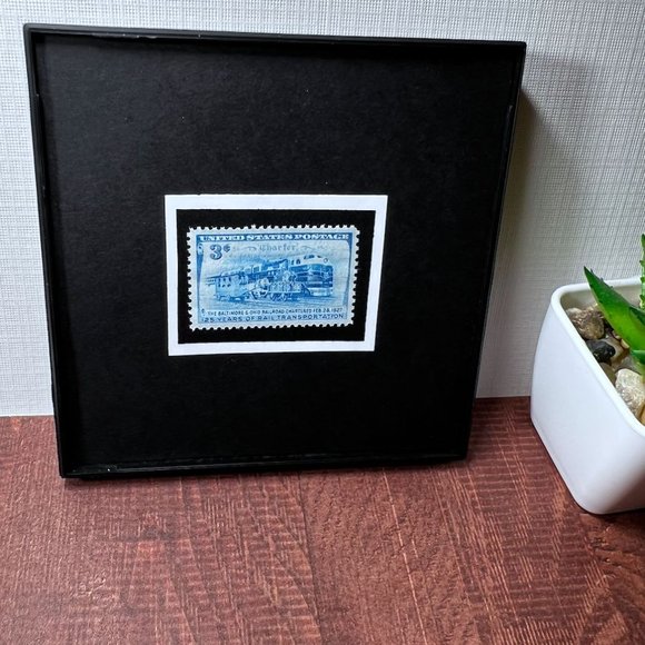 B&O Railroad Framed Postage Stamp Art 4x4 USA #1006 - Picture 3 of 4